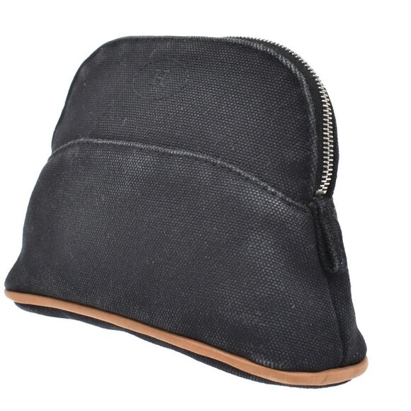 HERMES Logo Bolide 16 Mini Pouch Bag 100% Cotton Leather Black France 09KB142 - Picture 2 of 15